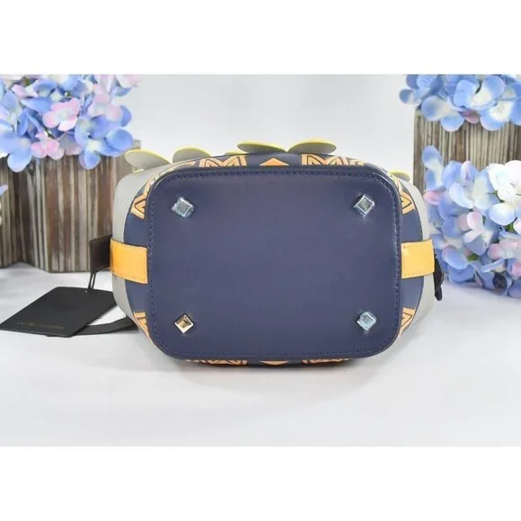 MCM Yellow Grey Goatskin Mini Upcycling Project Flower Milano Drawstring Bag NWT - Picture 6 of 8